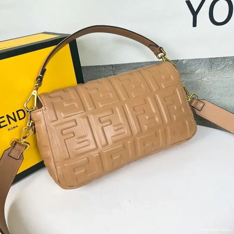Cheap HOT Medium Nappa Bag Leather In Brown FF Baguette Fendi Motif 0628
